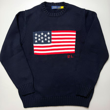 POLO PALPH LAUREN Navy American Flag Cotton Sweater Men Small NWT picture