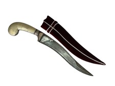 Ottoman Mughal Damascus steel Unsharp Kripan with bone grips & silver koftgari picture