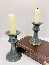 Vintage Ianthe Silver Plate On Copper Candlesticks Beaded Rim Pair Wales 10cm picture