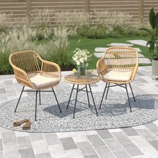 Barton 3-pcs Outdoor Bistro Patio Set w/ Glass Table and Chairs Seat Cushion picture