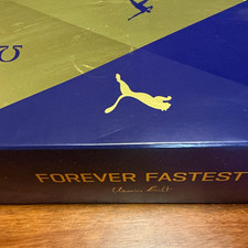 PUMA Forever Fastest Track Spikes Shoes Purple/Gold Signed by Usain Bolt picture
