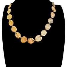Cecile Et Jeanne Paris Vintage Gold Tone Textured Disc Link Choker Necklace Auth picture