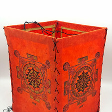 Vintage Nepalese Lotka Paper Lantern Shade 10 x 7 Square Orange Buddha Mandala picture