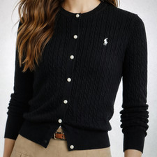 Polo Ralph Lauren Girl’s Cotton Cable Knit Cardigan BLACK Size L (12-14) NWT picture