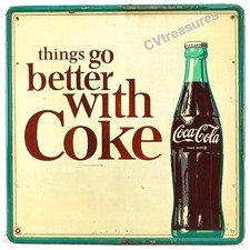 Vintage Advertising Coca-Cola Things Go Better With Coke Tin Litho Sign 1963 picture