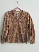 Rebecca Taylor Mustard and Brown Dot-Print V-Neck Blouse picture