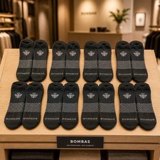 BOMBAS Men's Black Lot of 8 Pairs Low Ankle Socks Size L Arch Support  picture
