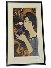 Large Mid 20th Century Signed Yves Ganne Lithograph Le Bouquet d’ Anémones picture