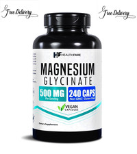 HealthFare Magnesium Glycinate 500mg | 240 Veg Capsules | High-Absorption Chelat picture