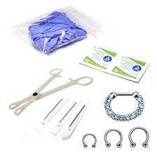 Horseshoe Circular Septum Piercing Kit Septum Needle Forceps Gloves 10 Pcs  picture