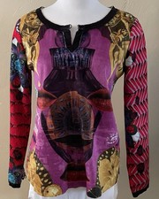 Custo Barcelona Anytime Good Velour Top Hot Air Balloons Art  to Wear Sz 2 Small picture