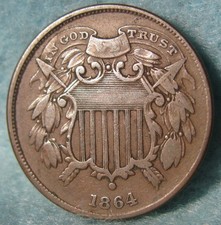 1864 Small Motto Two Cent Piece Nice Original Better Grade Old US Coin #504 picture
