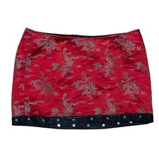 Y2K 2002 Lip Service Skirt Womens 14 Red Geisha Dragon Mini Studded picture