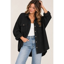 Aerie LumberJane Waffle Knit Shacket XL Oversized Black Minimalist Lounge Casual picture