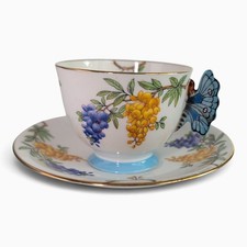 Antique 1930s Aynsley Butterfly Teacup Wisteria Pattern Bone China Cup Saucer picture