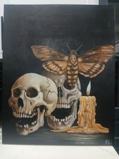 Dark Skull ORIGINAL PAINTING Goth Skeleton Surreal Realism 28x23 Inches picture