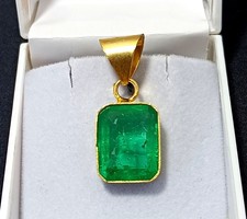 19.70 Ct Certified Natural Green Emerald Pendant In Gold Plated  – Flawless Gem picture