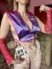 Insane 1960s/70s Vintage Reversible Satin Space-Age Tie-Side Crop Top, Free Size picture