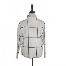 Cynthia Rowley M Ivory Windowpane Grid Sweater Minimalist Chic Clean Mod 80s picture
