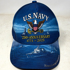 U.S. Navy 250th Anniversary 1775-2025 Blue Adjustable Snapback Cap Flag picture