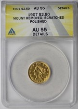 1907 Liberty Head Quarter Eagle Gold $2.5 AU 55 Details ANACS picture