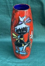 Rare Vtg Italy MCM Abstract Girl Red Black Cobalt Vase Signed Oshir San Marino picture