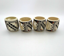 1994 Southwestern Studio Art Pottery Cups Signed Handmade Set of 4 Vintage picture