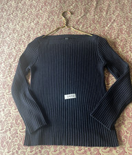 Theory Womens Sandora Ribbed Boatneck Sweater Medium Dark Blue Merino Wool picture