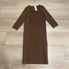 Wolford Barcelona Brown Three Quarter Sleeve Modal Bodycon Midi Dress Size XS picture