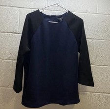 J.CREW Navy/Black Colorblock 3/4 Sleeve Round Neck Woven Blouse 8 picture