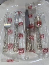 Vintage S. Kirk & Son/Stieff Silver Repoussé 4-pc Place Setting in Original Bags picture
