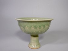 Antique Chinese Longquan Celadon Stem Cup Yuan Ming Lotus 14th-15th Century picture