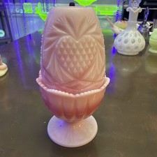 Vintage Fenton Rosaline Pink Pineapple Heart 2 Piece Fairy Lamp (MINT) picture