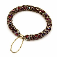 Vintage Czech Bohemian Garnet Glass Bracelet 14K GF Magnetic Clasp Safety Chain picture