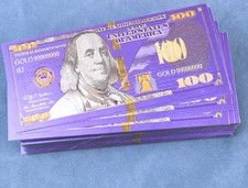 Wholesale Lot 100 Pcs Purple $ 100 Dollar Money Banknotes Crafts Gift Prop Game picture
