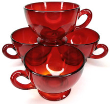 Antique 1940s Anchor Hocking Glass Colonial Lady Ruby Amberina Cup Set Of 4 picture