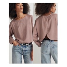 NWT Madewell Relaxed Tulip-Back Top Mauve Textured Long Sleeve Cropped Sz Medium picture