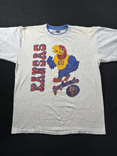 Men’s XL Vintage Kansas Jayhawks KU Gray Graphic T-Shirt Early 90s Single Stitch picture