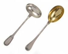 Emile Puiforcat Circa 1900 Gilded Soup Pair of Ladle And Cream Spoon picture
