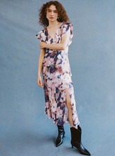 Rails Dress Women Small DINA Floral Flutter Sleeve Midi Midnight Verbena Girly picture