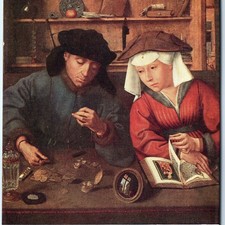 c1910s Brussels Belgium The Banker and His Wife Painting Quentin Matsys Art A345 picture