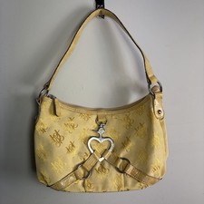 Vintage XOXO Y2K Monogram Shoulder Bag Yellow Canvas Heart Clasp McBling Purse picture