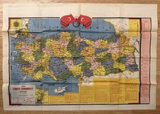 Vintage Turkish Republic Map Yeni Türkiye Cumhuriyeti Haritasi c.1940s-50s picture