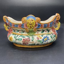 Vtg Italian Majolica Cellini Jardiniere Cachepot Hand Painted Floral Planter picture