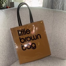 Vintage Bloomingdale's Little Brown Bag Small Vinyl Top Handle Shopping Tote Bag picture