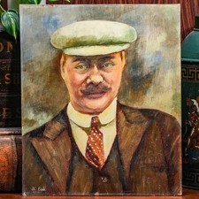 Rustic Antique English Oil Painting of a Man in Cap Country Style Formal Portait picture