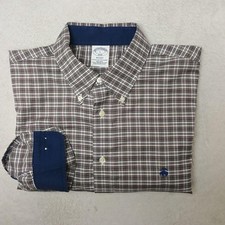 Brooks Brothers Shirt Mens L Brown Plaid Oxford Button-Up Regent Flip Cuff OCBD picture