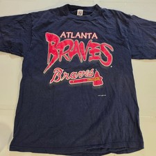 Atlanta Braves Logo 7 Vtg 1997 Graphic T-Shirt Navy Blue MLB Baseball Mens XL picture