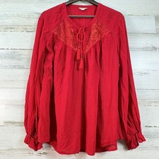 Cato Red Embroidered Tassel Peasant Blouse Plus Size 22/24W Long Sleeve Boho Top picture