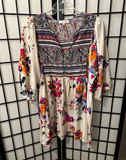 Umgee USA Floral Multicolor Rayon Woven V-Neck 3/4 Sleeve Mini Dress XL picture